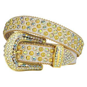 Cinturón brillante <span class=keywords><strong>con</strong></span> tachuelas <span class=keywords><strong>para</strong></span> <span class=keywords><strong>hombre</strong></span>, correa de cuero sintético <span class=keywords><strong>con</strong></span> <span class=keywords><strong>diamantes</strong></span> de imitación, estilo vaquero - Product Image 1