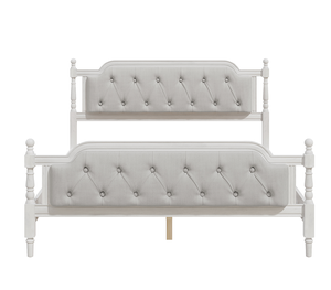 Traditional Style Solid Wood <b>Bed</b> Frame with Upholstered Tufted Headboard,No Box Spring Needed,<b>Queen</b> <b>Size</b> - Product Image 6