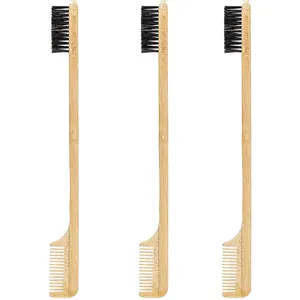 New Design Natural Wood/bamboo Baby Hair Edge Brush Bristle Teasing Brush Double Sided Edge Control Brush