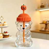 Gobelet en verre en forme d'ours avec couvercle et paille, tasse transparente pour boissons froides et cadeaux
