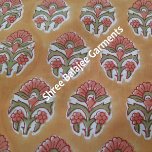 Orange Floral 100% pur coton tissu belle fleur indienne main bloc impression tissu pour femmes garçons vêtements sacs couvre - Product Image 1