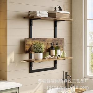 <b>Wall</b>-mounted Wooden <b>Floating</b> <b>Shelf</b> Multi-tiered Storage Rack For Bathroom With Foldable Support Durable Design - Product Image 1