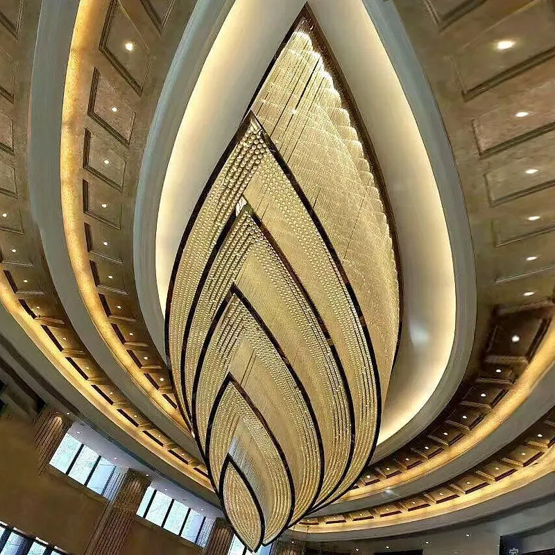 Lustre de cristal de led personalizado, grande projeto de hotel, lustre k9 foyer, clássico, requintado, moderno, iluminação grande