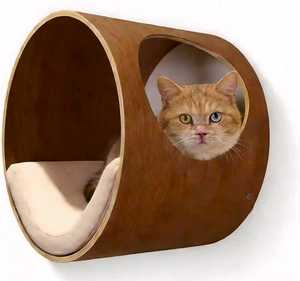 Durable Classic Wood &amp; Linen <strong>Wall</strong> Mounted <strong>Cat</strong> <strong>Climbing</strong> Tree Shelving Set for Pet Play Halloween Edition - Product Image 5