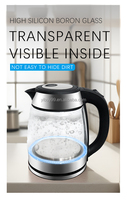 Bouilloire électrique sans fil intelligente de 2,0 L, grande capacité, en verre, appareil de cuisine avec lumière LED, bouilloire en verre pour le thé