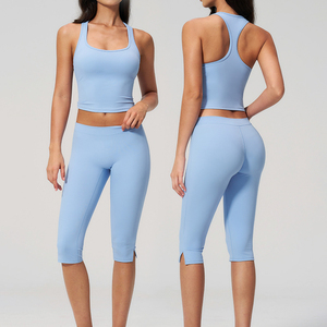 Completo Sportivo Due Pezzi da Donna, Color Block, Aderente, Asciugatura Rapida, Sollevamento Fianchi, Abbigliamento per Allenamento, Fitness e Yoga all'Aperto - Product Image 1