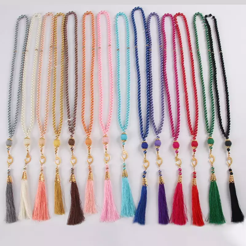 Microstar 도매 99pcs 6mm 모조 유리 진주 구슬 이슬람 술 펜던트 이슬람 Tasbih 이슬람기도 Tasbih 기도