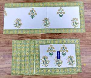Ensemble chemin de table et set de tapis à motifs vert et jaune, 100% toile de coton, décoration de table à manger pour la maison et la salle à manger - Product Image 1