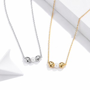 Heart and Imitation Pearl Necklace Stainless Steel 14K <b>Gold</b> Vacuum Plated, <b>Gold</b> or Silver Color - Product Image 1