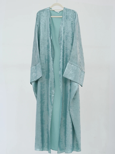 Leduo Customized Luxury <b>Mint</b> Green Shiny Satin Open Abaya - Elegant Modest Kaftan <b>Dress</b> with Wide Cuffs - Product Image 3