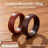 Bague intelligente NFC personnalisée en bois massif et céramique, puce NTAG216 CUID, bague RFID passive pour le contrôle d'accès et les cartes sociales