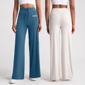 Vêtements de sport décontractés taille haute en gros, pantalon de yoga évasé à jambes larges, poche latérale, taille personnalisée, grande taille, pour femmes - Product Image 1