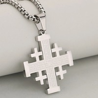 Collier Pendentif Croix de Croisier de Jérusalem Classique Or Argent Acier Inoxydable Étanche Bijou Religieux Prière Biblique pour Croyants