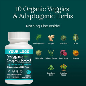 Capsules Super Veggies, complément alimentaire quotidien à base de superaliments, avec extrait de feuille de <span class=keywords><strong>bambou</strong></span>, racine de betterave, arjuna biologique, poudre de gingembre - Product Image 3