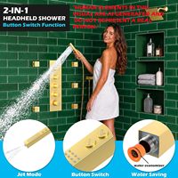 Système de douche LED double jet Honajo 16x32" avec grande pomme de douche + douchette inclinable 2-en-1 6" et 6 jets latéraux, robinet thermostatique