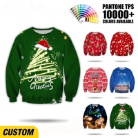 Sweat-shirt à col rond pour homme personnalisé OEM ODM avec impression intégrale par sublimation, motif arbre lumineux, pour les fêtes de Noël