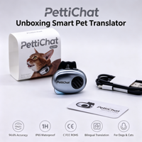Pettichat Traducteur pour animaux de compagnie alimenté par l'IA, Balise sans fil étanche IP65 4G pour chiens et chats, Collier intelligent interactif pour animaux de compagnie, certifié CE FCC ROHS