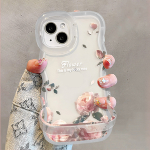 Funda Protectora de TPU con Borde Ondulado y Doble Soporte Invisible con Estampado de Rosas de Lujo para <span class=keywords><strong>iPhone</strong></span> 11 <span class=keywords><strong>12</strong></span> 13 14 15 16 17 Pro Max - Product Image 2