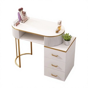 Acetone Resistant <b>Nail</b> Tech Desk Metal Frame Manicure <b>Table</b> with Storage - Product Image 1