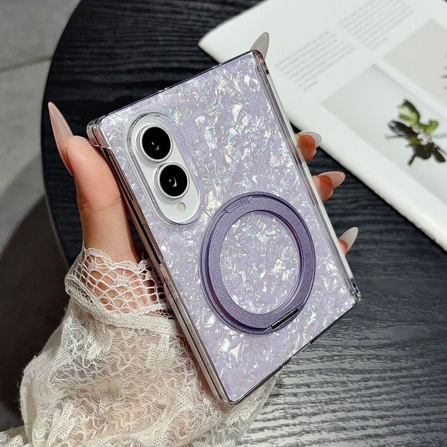 For Samsung Z Fold8 Ultra Shell Glitter Texture Dual Middle Shaft Fold Phone Case Built-in Magnet 360° Rotatable Kickstand
