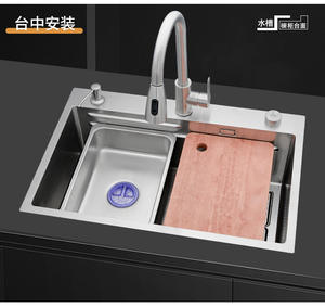 7545 astilla acabado cepillado 201 304 Acero inoxidable tazón único hecho a mano moderno fregadero de cocina esquina Puerto escalera fregaderos Cocina - Product Image 2