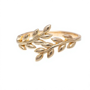 Bague à motif de feuilles dorées, style classique, unisexe, bijoux à porter tous les jours, plaqué or, bague en argent fin - Product Image 1
