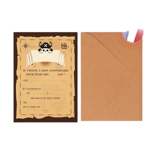 Carte d'invitation d'anniversaire sur le thème des pirates, style français, personnalisée, en papier rectangulaire, finition mate, design vintage européen - Product Image 5