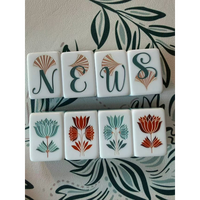 Tuiles de Mahjong Américain 4 couches motif Fleur, Dragon, Coccinelle, Cocotier, bleues, personnalisées, gravées en profondeur, pour le divertissement