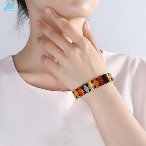 Brazalete de Piedras Preciosas Coloridas de Ámbar Natural del Mar Báltico Sin Optimizar, Tamaño del Mango Aproximadamente 14 mm, Regalo de Moda - Product Image 6