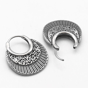 yunnique Tibetan Silver Huggie Earrings Geometric Design Circular <b>Ring</b> Unisex Jewelry - Product Image 2