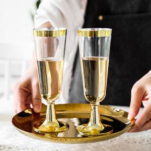 Vasos de plástico desechables de 5OZ, copa de champán de plástico duro con borde dorado, vasos de fiesta de vino tinto - Product Image 5