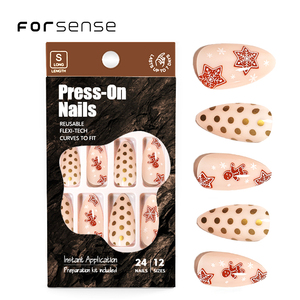 Meilleure qualité noël presse sur kit d'ongles avec colle et lime à ongles court amande mignon <span class=keywords><strong>faux</strong></span> ongles avec des conceptions ongles d'hiver - Product Image 1