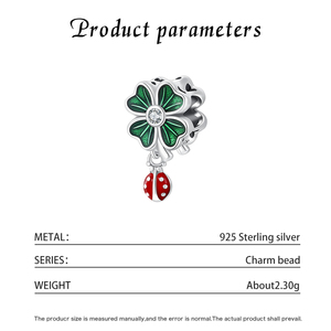 S925 Sterling Silver Green Enamel Clover Bead <b>Red</b> Ladybug Dangle Charm Center CZ Fit Snake Chain <b>Bracelet</b> Women Lucky Gift - Product Image 5