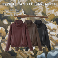 Blouson en cuir pour femme, nouvelle collection printemps 2026, tendance et polyvalent, col mandarin, fermeture éclair unie, blousons écologiques