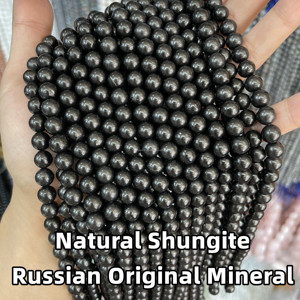 Cuentas Sueltas de Shungita de Origen Natural, Redondas de 6/8/10 mm, Color Negro - Product Image 2