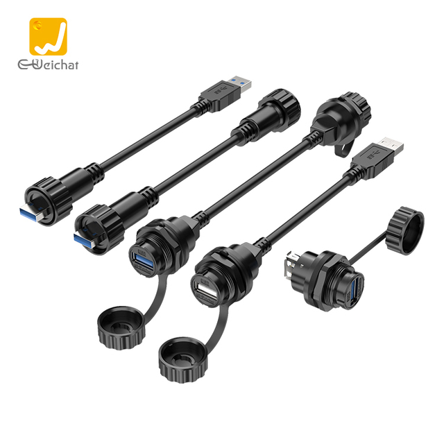 E-Weichat Black PBT Waterproof USB Industrial Plug-EU-USB Series IP67 Male/Female Connector for Data & Power Applications