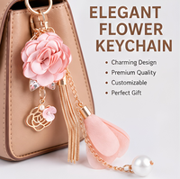 Gantungan Kunci Bunga Mawar Kain Mahkota Mewah, Aksesoris Tas Elegan, Liontin Dompet, Gantungan Mobil, Gantungan Kunci Fashion untuk Wanita