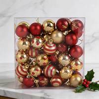 50 pièces de boules de Noël incassables de 6 cm pour décorations suspendues (assortiment rouge et or, imprimées en sérigraphie)