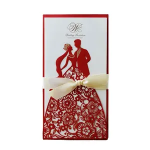 Kits de invitaciones de boda de bolsillo Rosa hueco con corte láser, con sobres para boda, compromiso