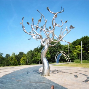 Scultura d'Albero in Acciaio Inossidabile YouFine, Arte Moderna in Metallo con Foglie e Attrezzi per Decorazione Paesaggistica da Giardino - Product Image 4