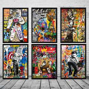 Poster SQ Fashion Pop Art Einstein e Chaplin Graffiti Street Art Decorazione per la Casa Arte Murale Stampa su Tela - Product Image 1