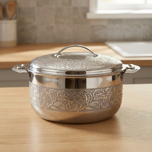 Casserole classique en acier inoxydable 24 cm ronde avec couvercle, extérieur poli durable, pour cuisinières à gaz et à induction - Product Image 4
