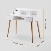 Table de salon/bureau avec finition gris clair, pieds coniques naturels, huche intégrée, tiroir rabattable, deux compartiments et espace pour les genoux de 60,66 cm
