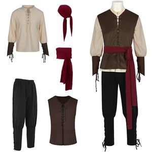 Costume de <span class=keywords><strong>pirate</strong></span> Viking médiéval unisexe 2025, veste, chemise, pantalon ajusté, ensemble d'accessoires, vêtements en polyester Ff14cos - Product Image 1