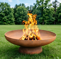 Bassin d'eau, foyer et support à bois en acier Corten, finition rouillée, résistant aux intempéries, pour décoration de jardin et aménagement extérieur