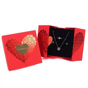 Red LOVE Double Opening Heart Jewelry <b>Box</b> Gold Pancake <b>Gift</b> <b>Box</b> <b>Necklace</b> Earrings Rings Packaging Case - Product Image 1