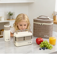 Boîte à lunch bento en plastique pour enfants, double couche, 3 compartiments, compatible micro-ondes, avec boîtes à salade de fruits