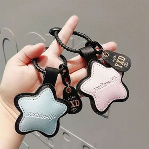 Luxury Sublimation PU <b>Leather</b> Heart Star Smile Face <b>Keychain</b> Personalized Logo with Pendant - Product Image 5