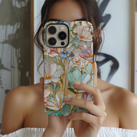 Étui de téléphone Lijiluo deux-en-un avec anneau magnétique en film floral, protection de l'objectif, antichoc, anti-traces de doigts, protection à 360°