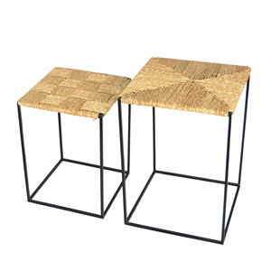 Modern Design Hand Woven <b>Side</b> <b>Table</b> <b>Black</b> Metal Iron Frame for Home Hotel Restaurant Office Set of 2 for Living Room <b>table</b> - Product Image 1